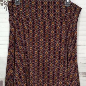 LuLaRoe Azure Womens Orange Blue Yellow Mandala Stretch A-Line Skirt X Large XL